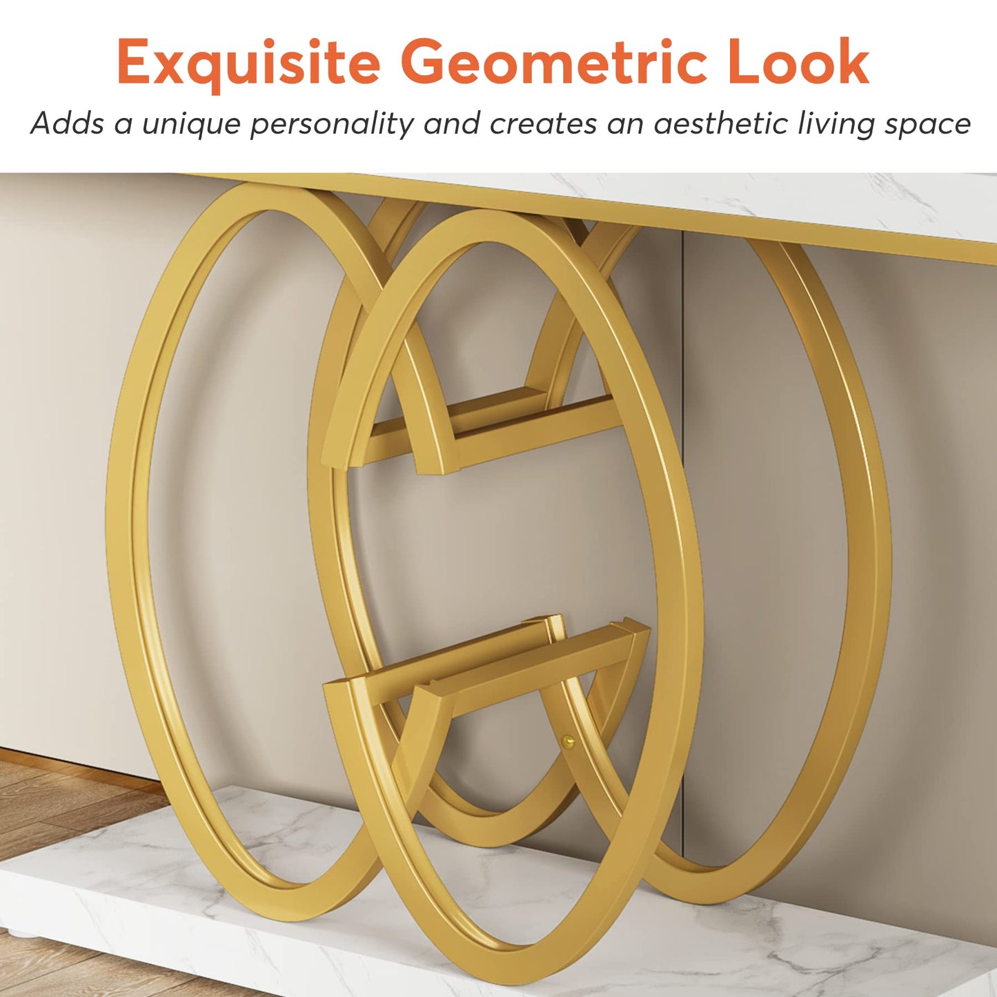 Tribesigns 55 Inch Console Table for Hallway, Faux Marble Gold Entryway Table with Geometric Metal Base, Modern Narrow Sofa Accent Table for Entrance, Living Room, Foyer (White & Gold)