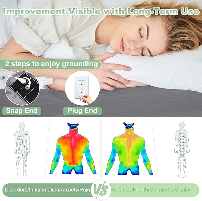 CHALTOUL Grounding Sheets Twin XL Premium Cotton for Healthy Sleep Therapy, Deep Pocket Grounding Fitted Sheets Includes Grounding Cord (Gray, Twin XL -39"x80"x14")