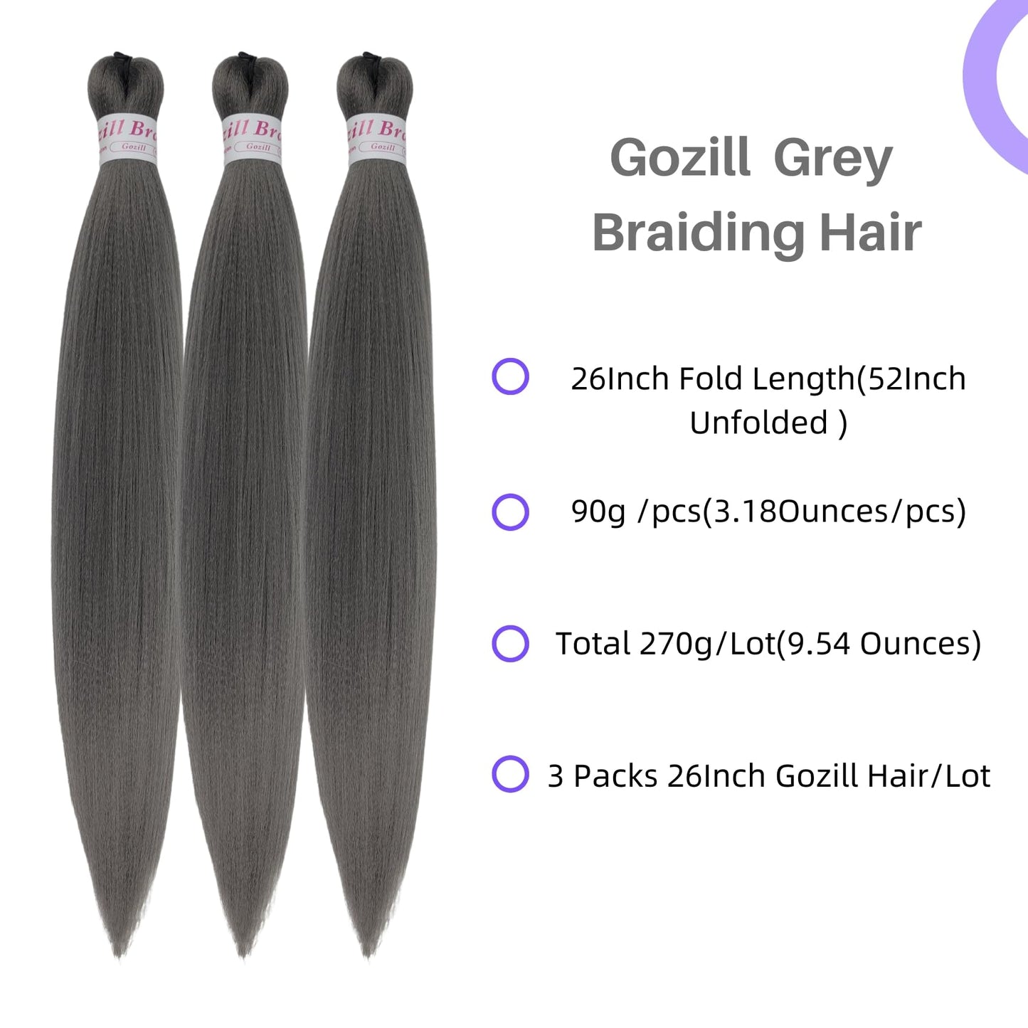 Grey Braiding Hair Pre Stretched Knotless Braiding Hair 26Inch Synthetic Box Braids Hair for Braiding