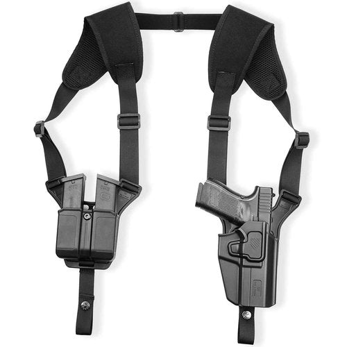 Shoulder Holster with Universal Double Mag Pouch, Fits Glock 17/19/34, Sig P226/P320, Beretta 92FS/M9, Colt 1911 (9mm), CZ 75 SP-01, HK USP, Ruger SR9, Springfield XD-M – RDS Compatible – Right Hand