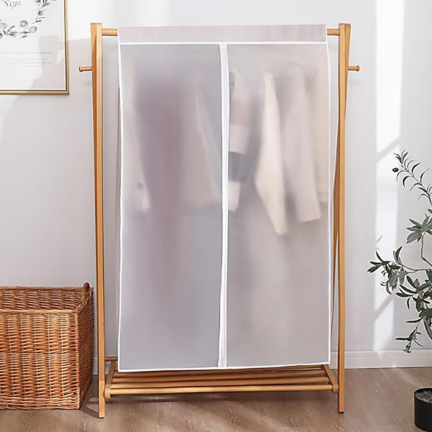 BAG WIZARD Clear Hanging Garment Bags for Closet Storage, Zipper Clothing Covers Cloth Protector for Wardrobe, 43 Inch, Set of 2