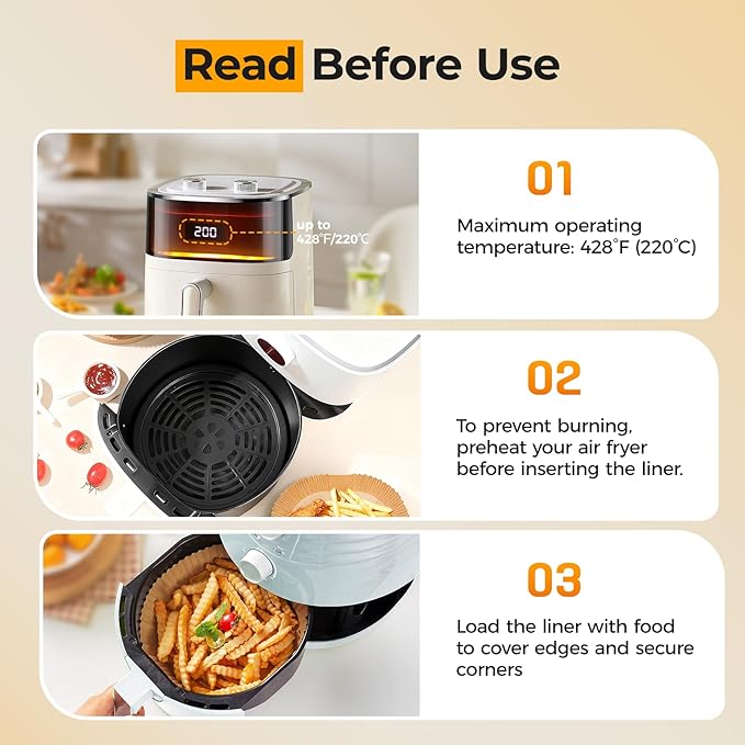 1000 Pcs Air Fryer Paper Liners, 8" Round Air Fryer Liners Disposable, Heavy-Duty Parchment Paper for 5-8 qt Airfryer Basket, Non-Stick & Grease-Proof Baking Liner for Oven Pan