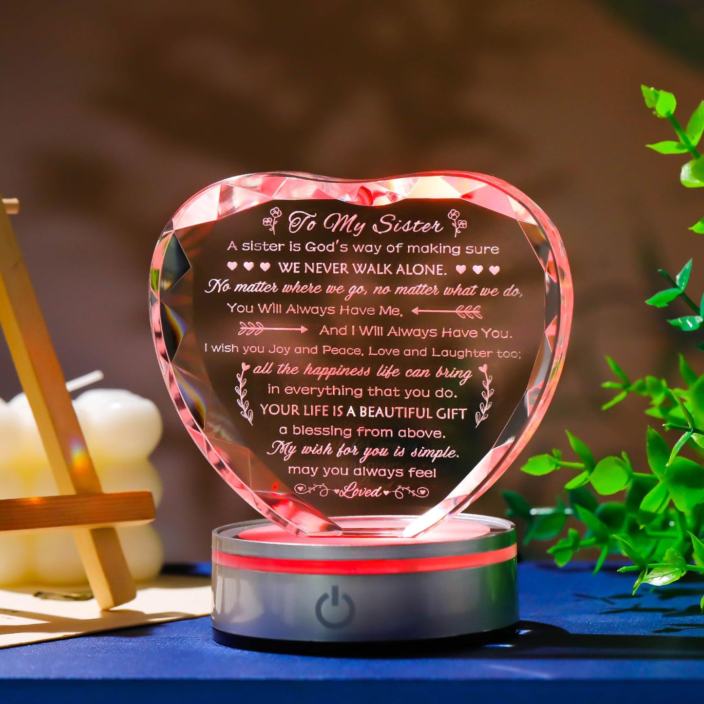 Movdyka Sister Birthday Gifts Crystal Keepsake with LED Base, Laser Engraved Sister Gifts from Sister, Soul Sister Gifts for Women, Unique Big Sister Gifts for Girls, Best Sister Ever Gifts