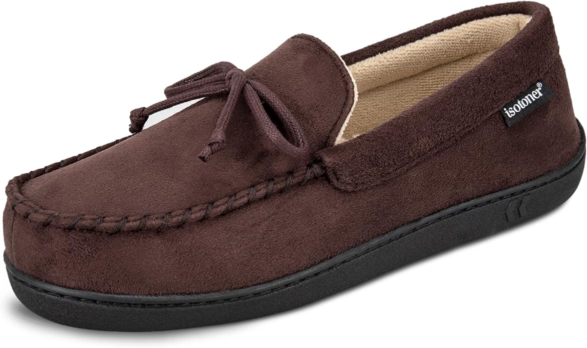 isotoner Men's Slip-on Indoor/Outdoor Microsuede Memory Foam Comfort Moccasin Slippers
