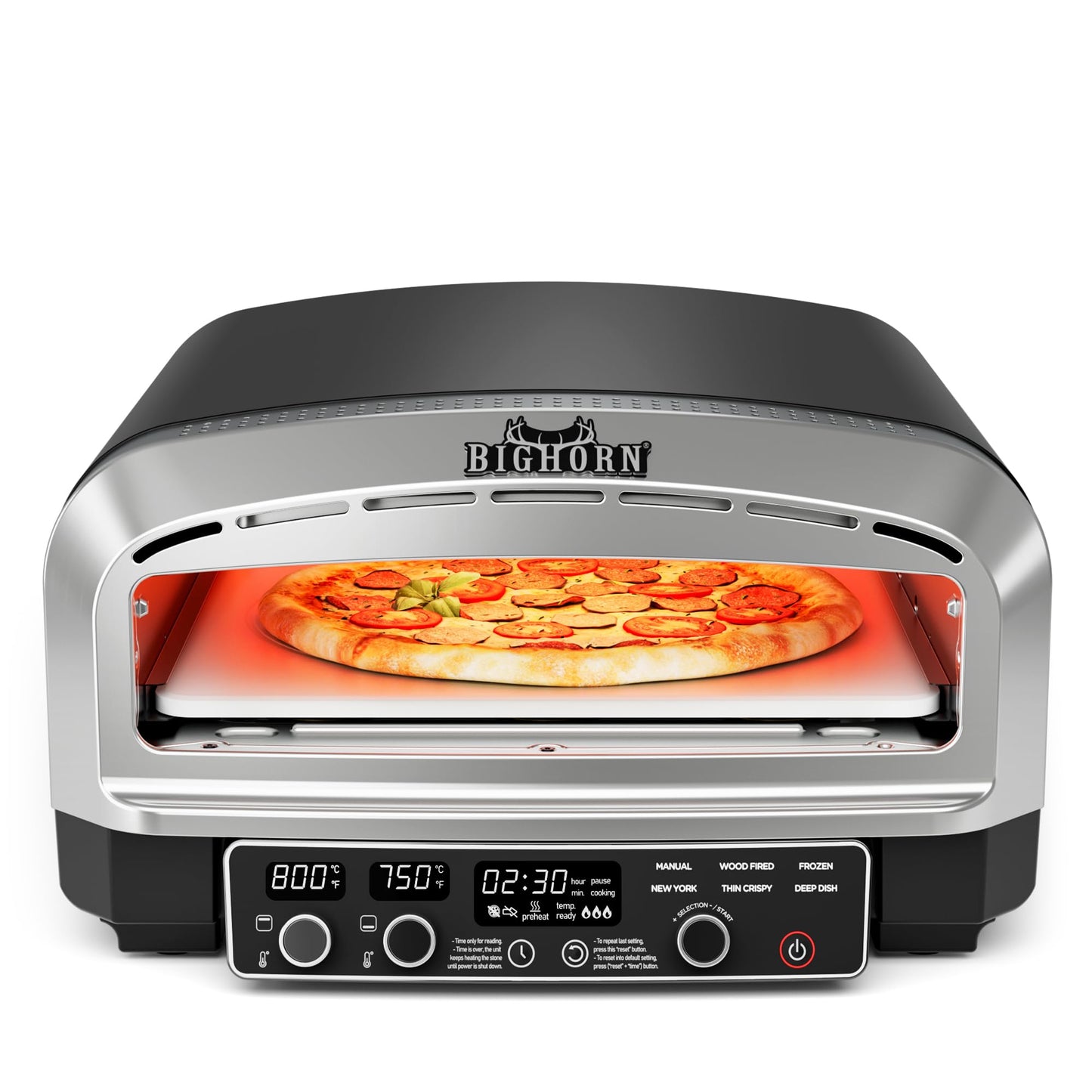 BIG HORN 14-Inch Indoor Pizza Oven, 850°F High-Heat Electric Countertop Pizza Oven for Restaurant-Style Artisan Pizza with Pizza Stone and Pizza Peel, PID Precision Temperature Control
