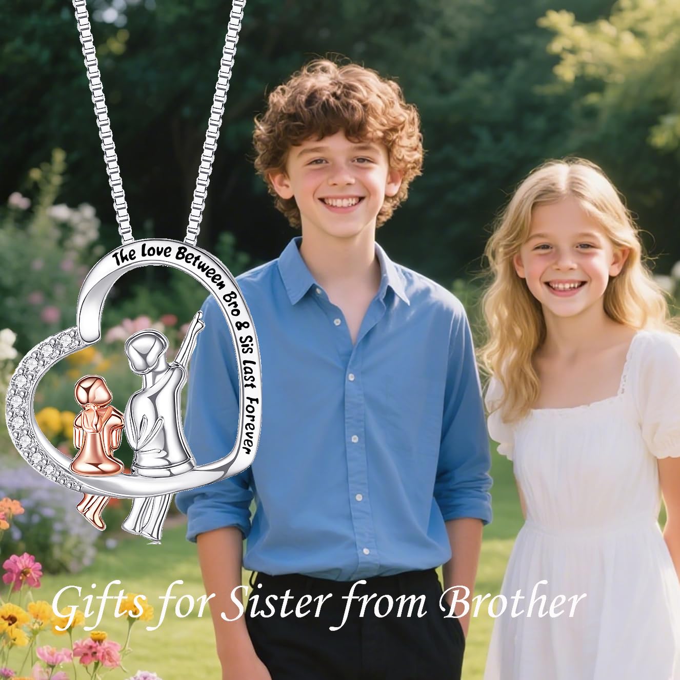 URMWMOO Gifts for Sister from Brother 925 Sterling Silver Brother and Sister Heart Pendant Necklace Jewelry Birthday Christmas Graduation Gifts for Women