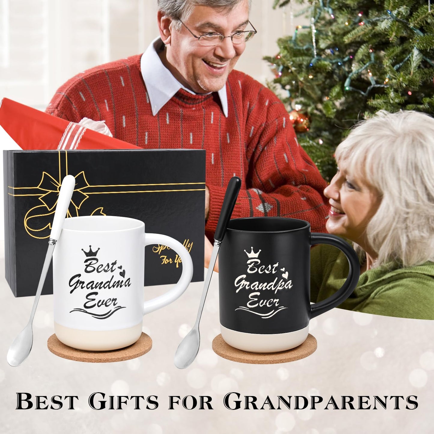 Cabtnca Best Grandma and Grandpa Mugs - Gifts for Grandparents From Grandkids, Christmas and Grandparents Day - 16 Oz
