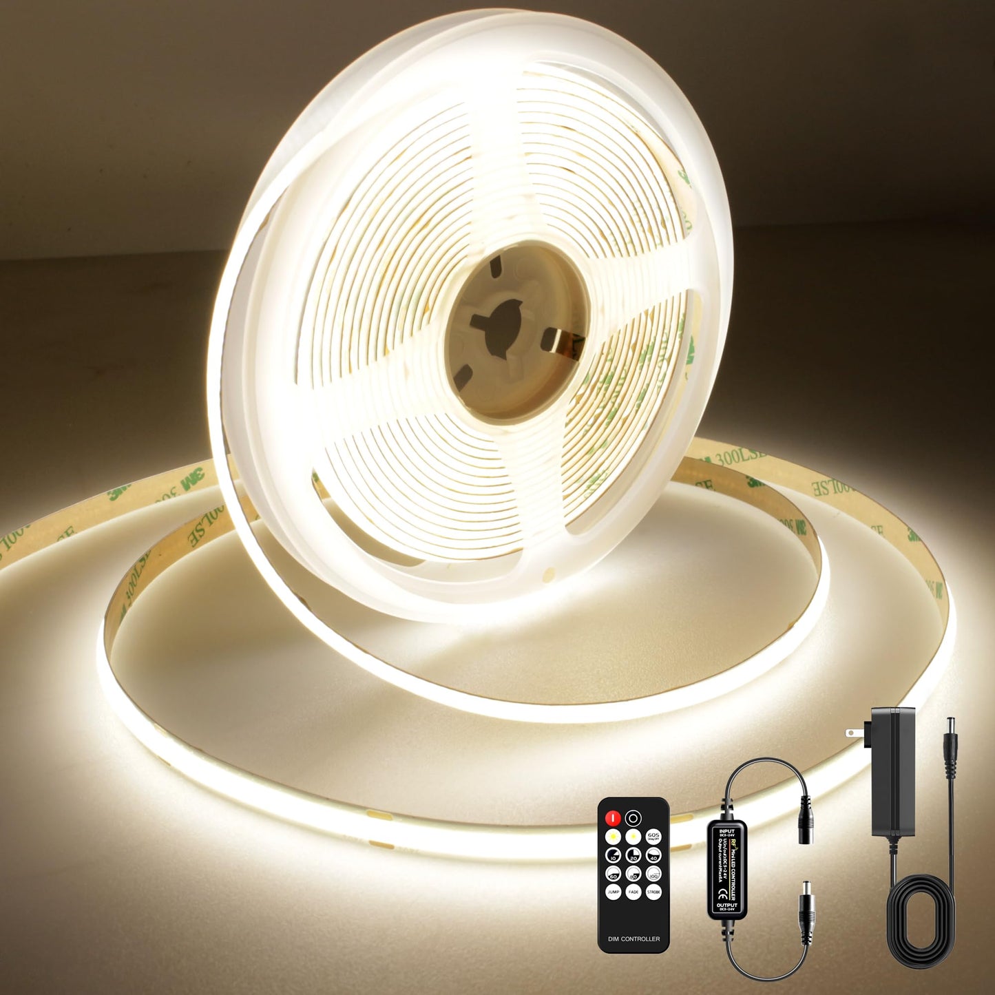 AXMOTUT COB LED Strip Light with Remote, Dimmable 16.4FT/5M Flexible High Density LED Light,4000K Natural White 2400LEDs Super Bright LED Light Strip CRI 90+ for Bedroom,Kitchen,DIY Home Decoration