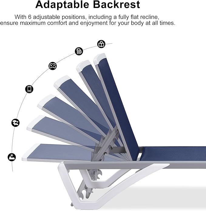 PURPLE LEAF Patio Chaise Lounge Chair Outside Aluminum Plastic Stackable Tanning Chairs for Pool Sunbathing Beach Deck Outdoor Lounger, Navy Blue