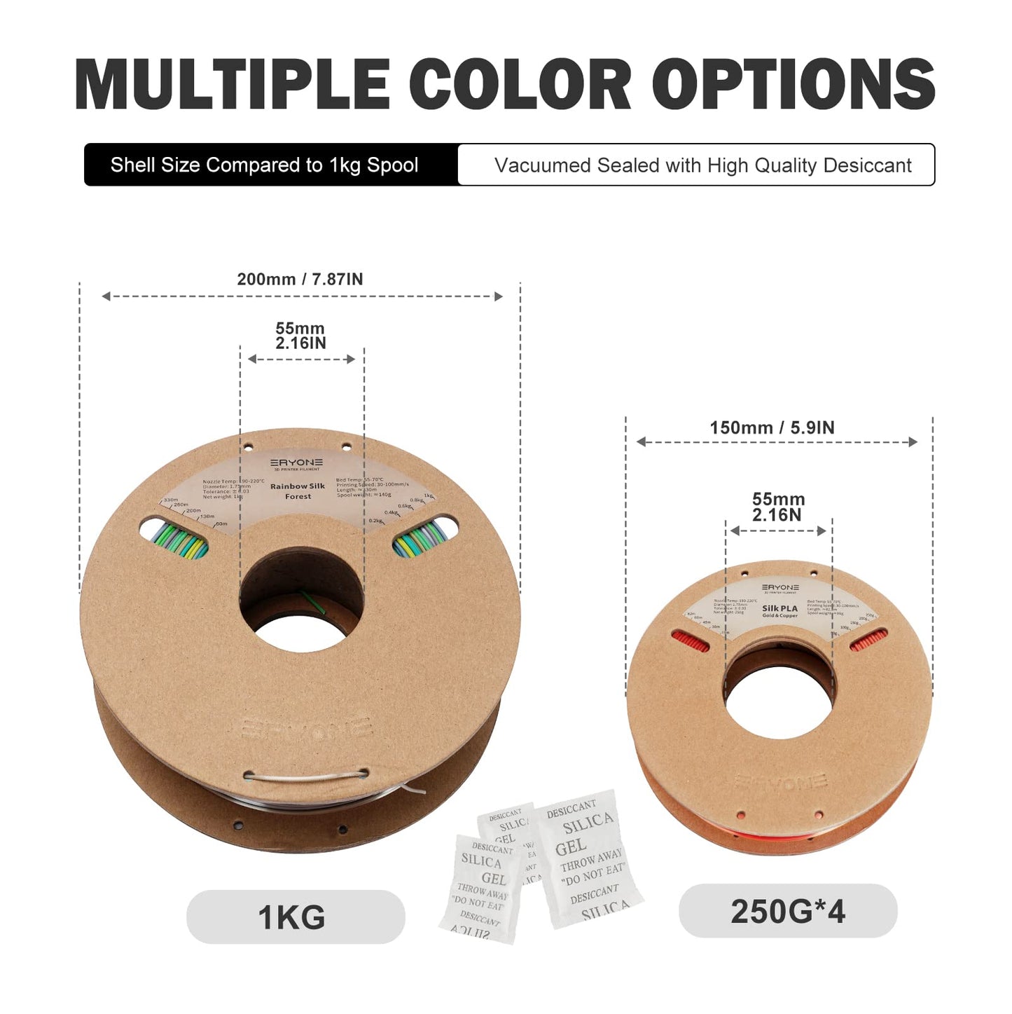 ERYONE Silk Dual Color Filament PLA 3D Printer 1.75mm +/- 0.03mm, Silk Coextrusion PLA Shiny Filament 0.25kg/Spools,4Pack(2.2lbs), Glod&Copper, Gold&Silver, Red&Glod, Yellow&Green
