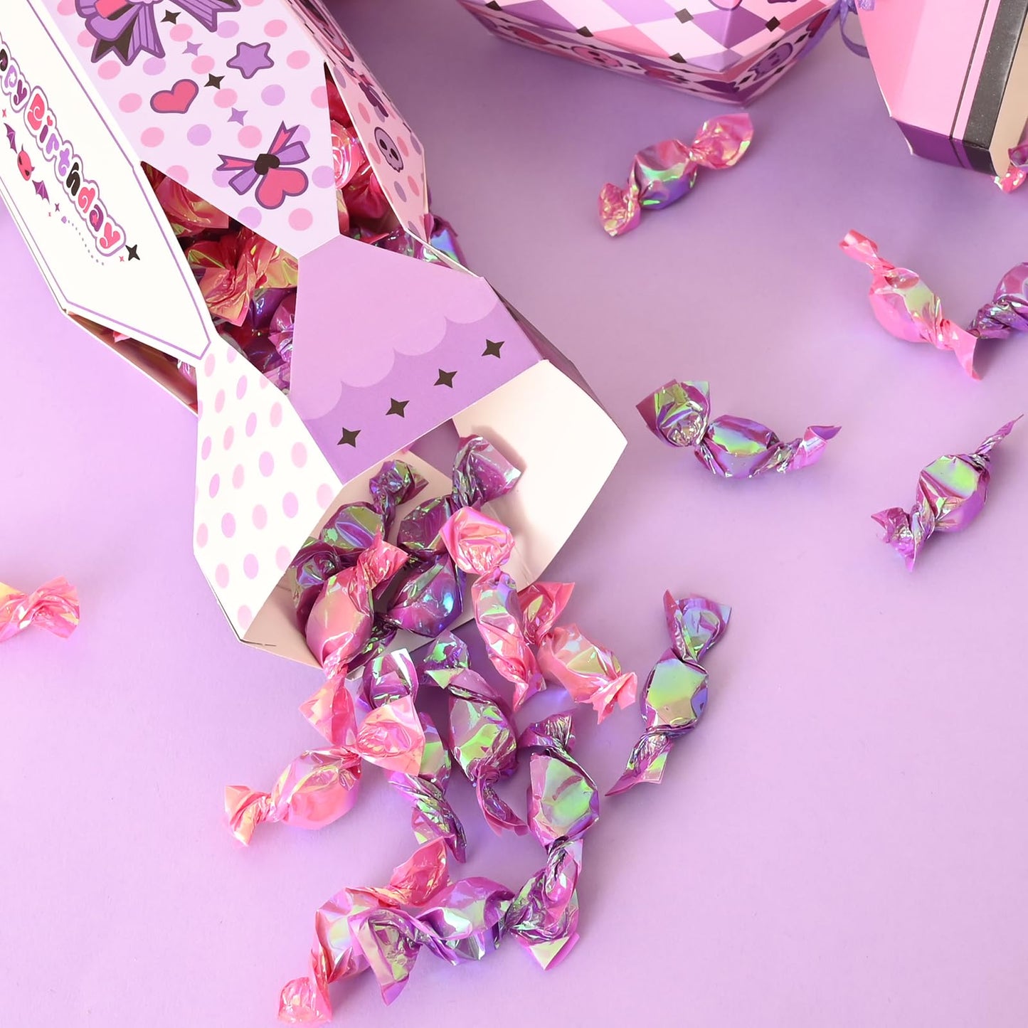 Bupelo Gothic Kawaii Birthday Decorations, 12Pcs Cartoon Party Candy Bags Treat Bags - Cute Skull & Bow Design, Light Purple Paper Party Favor Gift Decors for Girls Kids Birthday, Halloween (8.1x2.7 Inch)