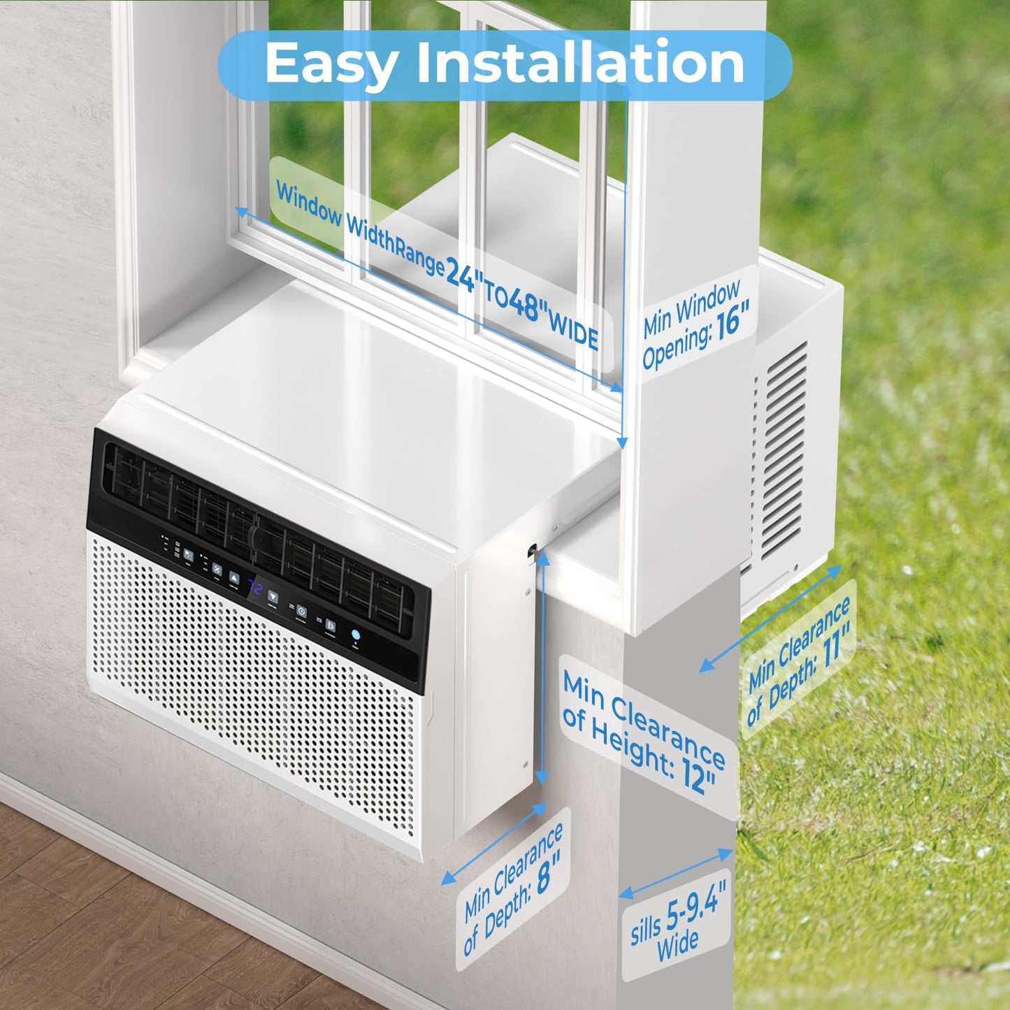 Electacic U-Shaped Air Conditioner Window Unit 10000Btu, Quiet Window Air Conditioner Cools Up To 450 Sq. Ft, Saddle Window Ac U