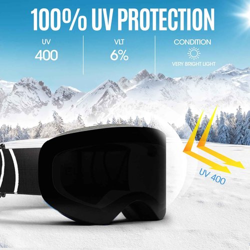 ShadyVEU Snowboard Ski Anti Fog TPU Adjustable 100% UV400 Magnetic Interchangeable Lens Snow Goggles (Black Breeze)
