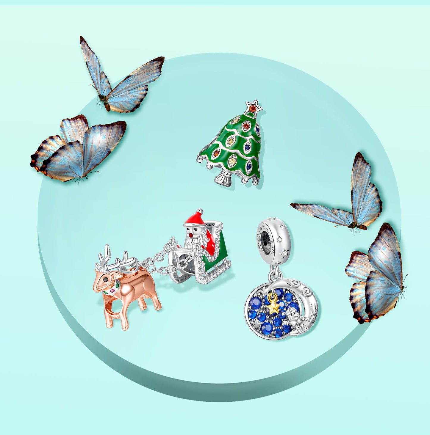 Annmors 925 Sterling Silver Charms fit Bracelets Necklaces Christmas Santa Tree Dangle Beads with 5A Cubic Zirconia Christmas Va