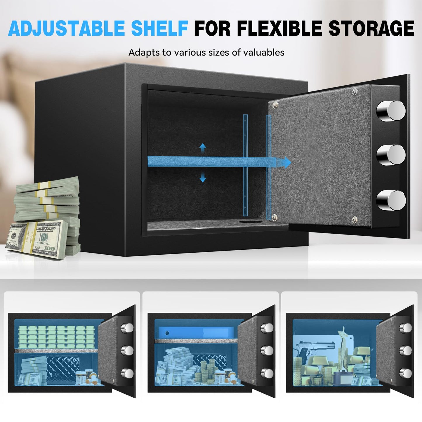 Fdsutvit 2.0 Cu Ft Fireproof Safe for Home, Safe Box with Biometric Fingerprint Lock, Digital Keypad, Removable Shelf & Keys, Home and Office Use Document Box