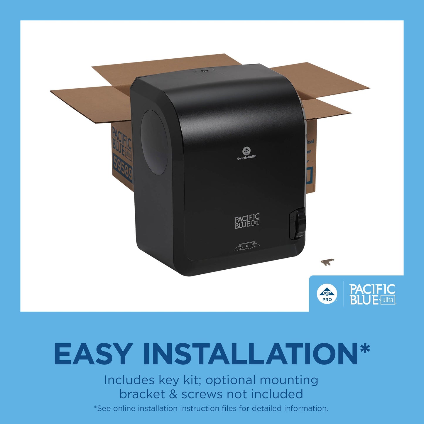 Georgia-Pacific Pacific Blue Ultra 8" High-Capacity Mechanical Touchless Paper Towel Dispenser by GP PRO (Georgia-Pacific), Black, 59589, 12.9" W x 9" D x 16" H, 1 Dispenser