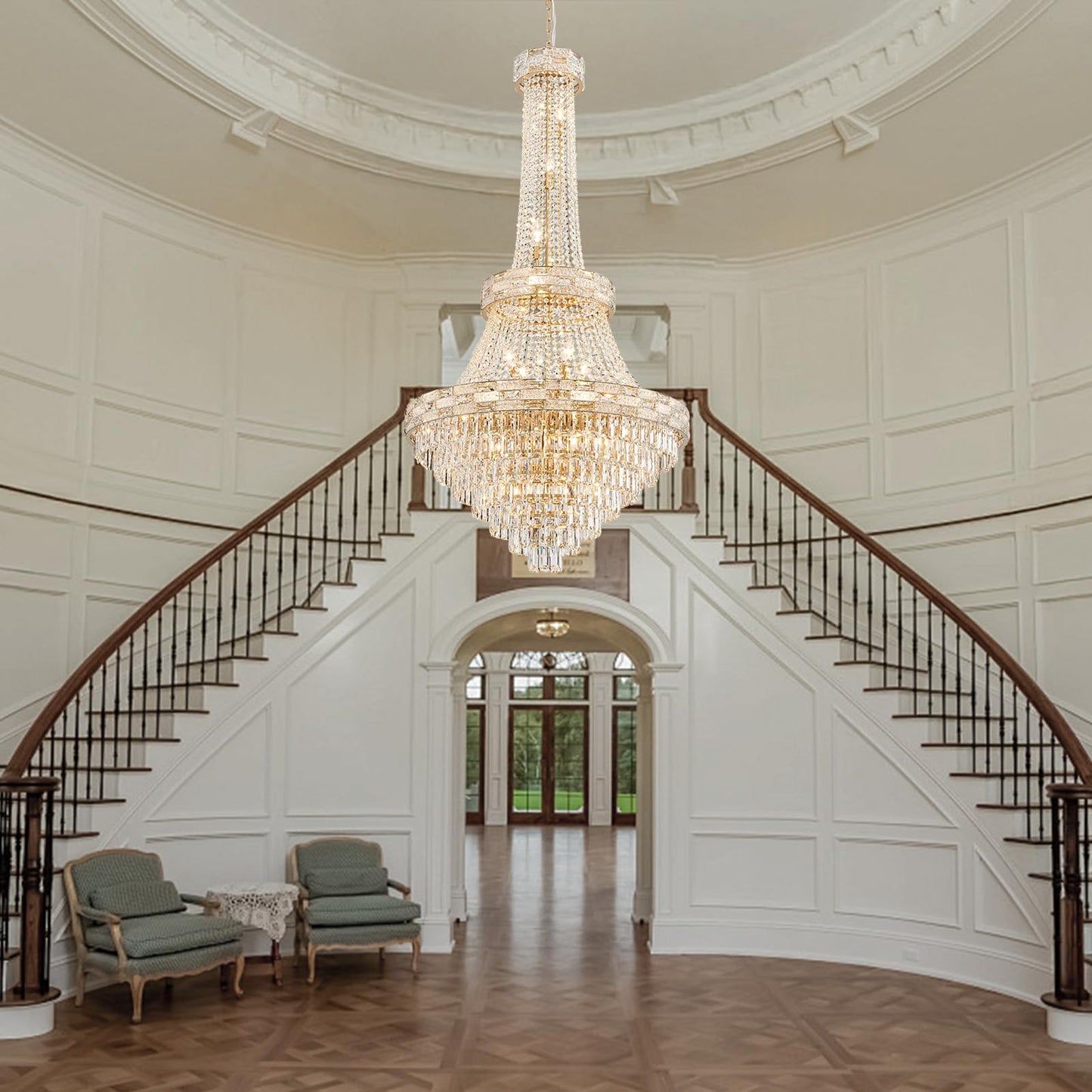 SHAOCHIAO 25-Light Gold Crystal Chandelier, 3-Layer High Ceiling Hanging Chandeliers Modern Large Chandeliers Light Fixture for High Ceilings,Entryway,Foyer,Staircase,Hallway,Living Room(H60 x D31)