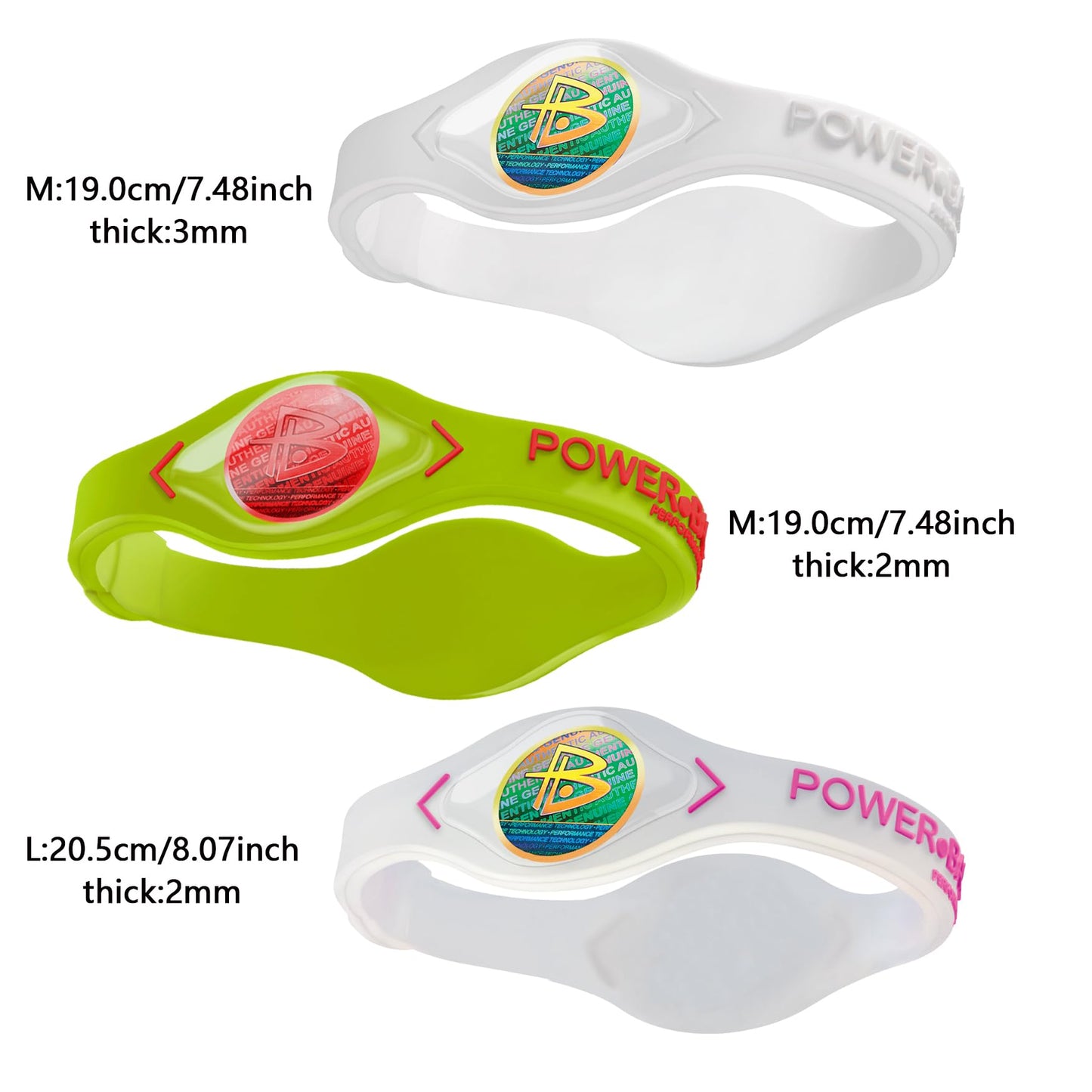 Power Balance Performance Wristband 3 Pack - Silicone, Waterproof, Lightweight, Multi-Color