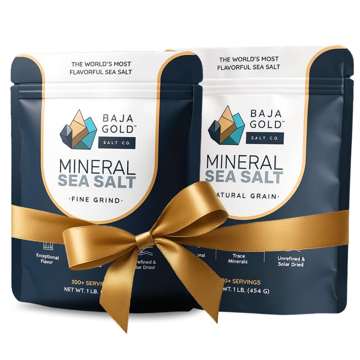 Baja Gold Mineral Sea Salt Bundle – 1 lb Fine Grind + 1 lb Natural Grind | Authentic Unrefined Sea Salt with Trace Minerals | Versatile for Cooking, Baking, Seasoning & Finishing | 600+ Servings
