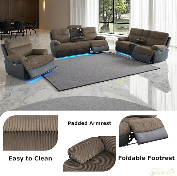 Toseslo Power Recliner Chair Set, Fabric Reclining Sectional Couch with Adjustable Angle, Living Room Furniture Sets, Modern Reclining Single Chair with Comfy Armrests and Backrests for RV