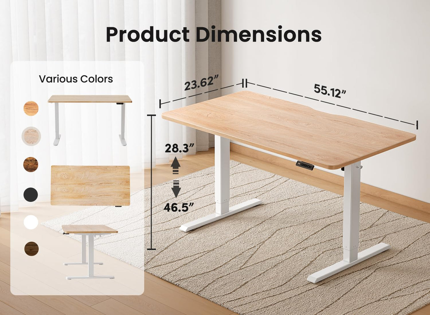 BANTI 55 × 24 Inches Standing Desk, Ergonomic, Electric Height Adjustable, Sit and Stand Up, Computer Office Desk with Splice Board, White Frame/Maple Top