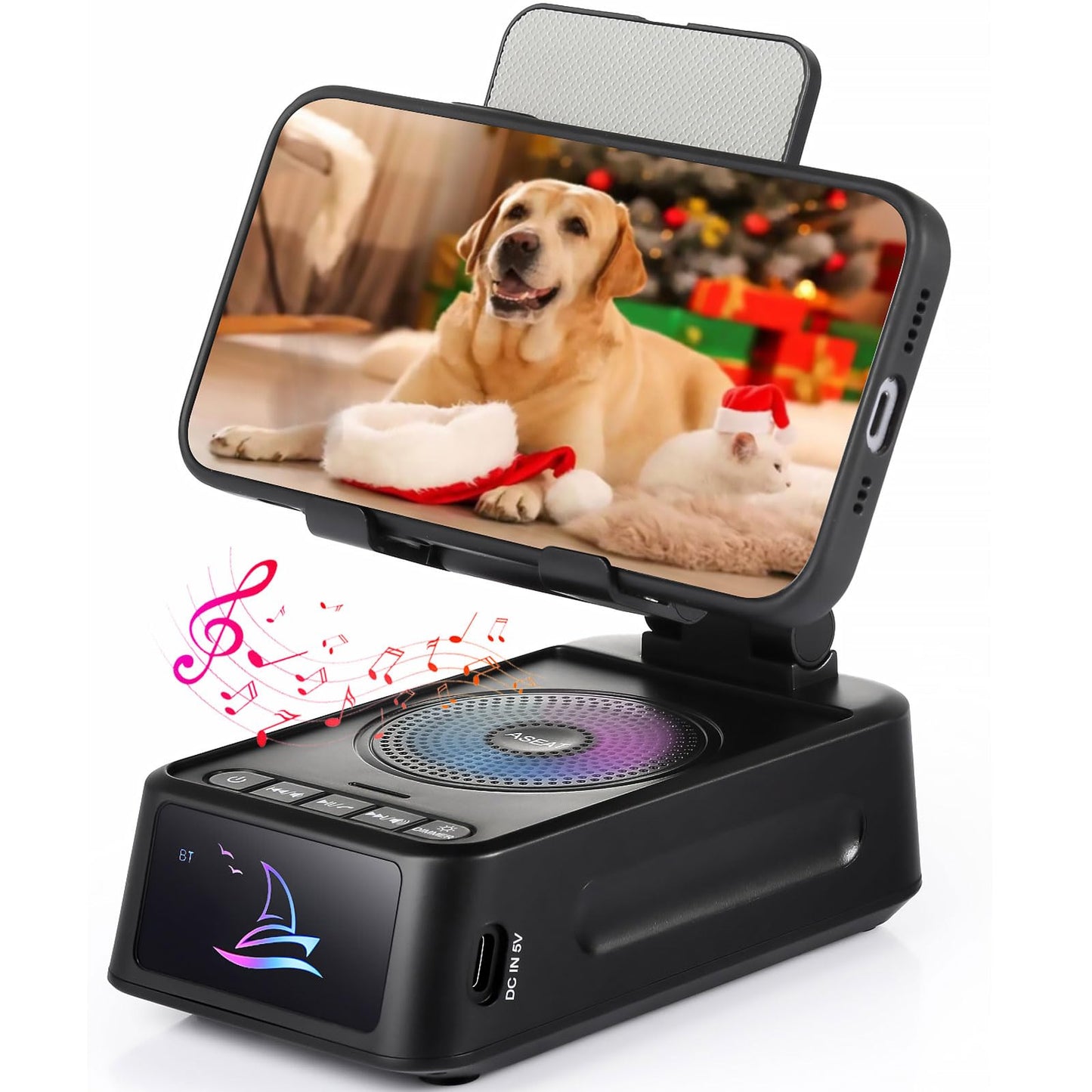 Gifts for Men Women, Cell Phone Stand with Bluetooth Speaker Led Light, Unique Gifts for Dad Him Husband Boyfriend, Cool Gadget Compatible with iPhone/Android, Ideal Gifts for Christmas