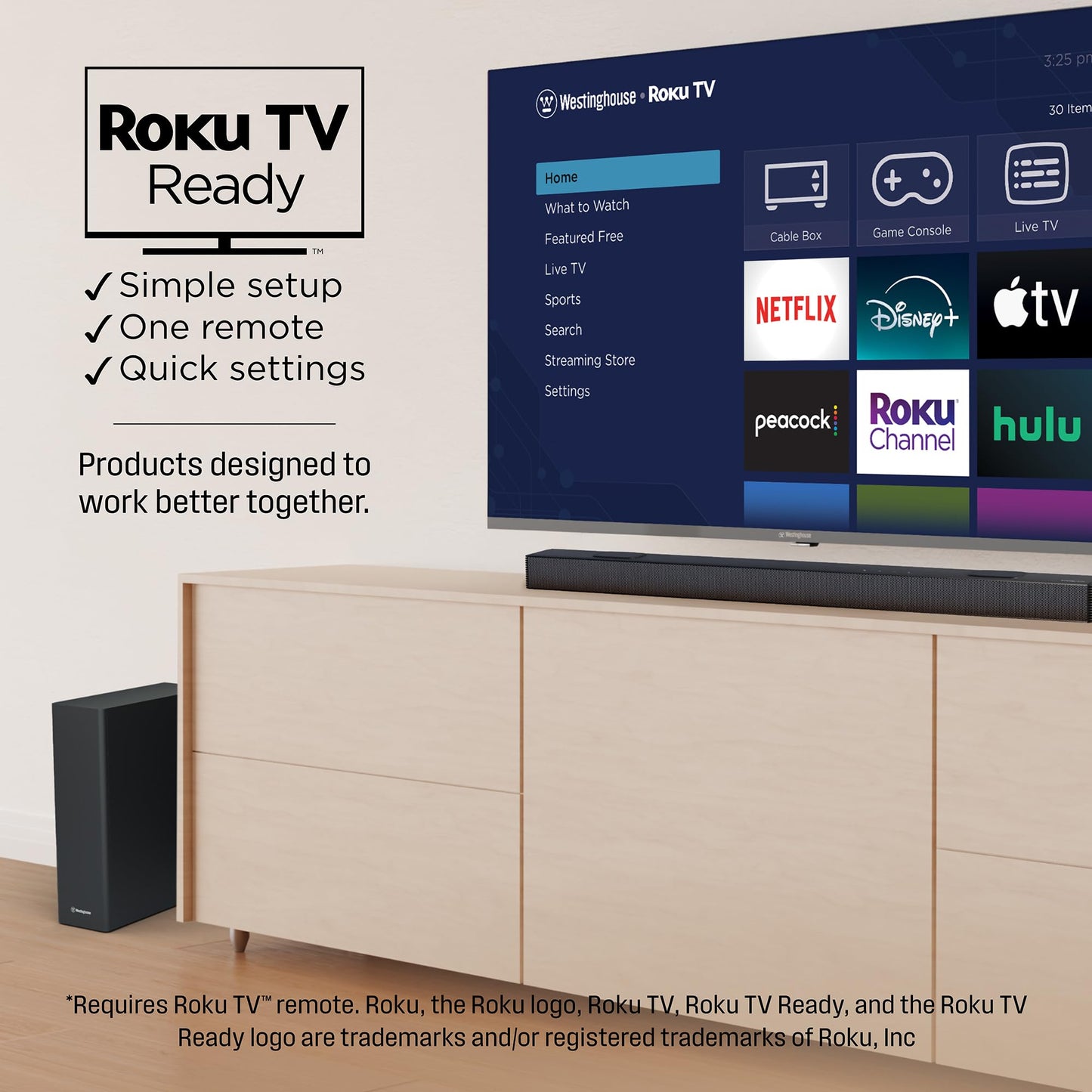 Westinghouse 5.1.2 Soundbar w/Wireless Subwoofer for Smart TV, 200W Max Output Surround Sound w/Dolby Atmos & Dolby Digital Plus, Home Theater Audio, HDMI/eArc, Bluetooth, Roku TV Ready