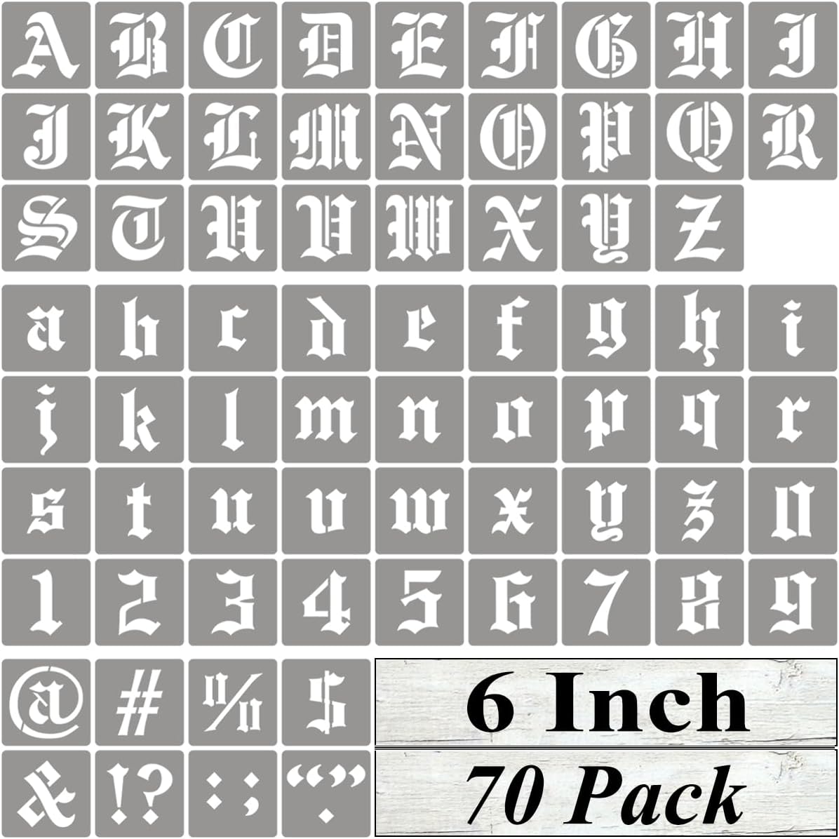 6 Inch Alphabet Letter Stencils for Painting - 70 Pack Old English Letter Stencil Templates with Numbers and Signs for Painting on Wood, Reusable Letters Stencils for Chalkboard Wood Signs & Wall Art