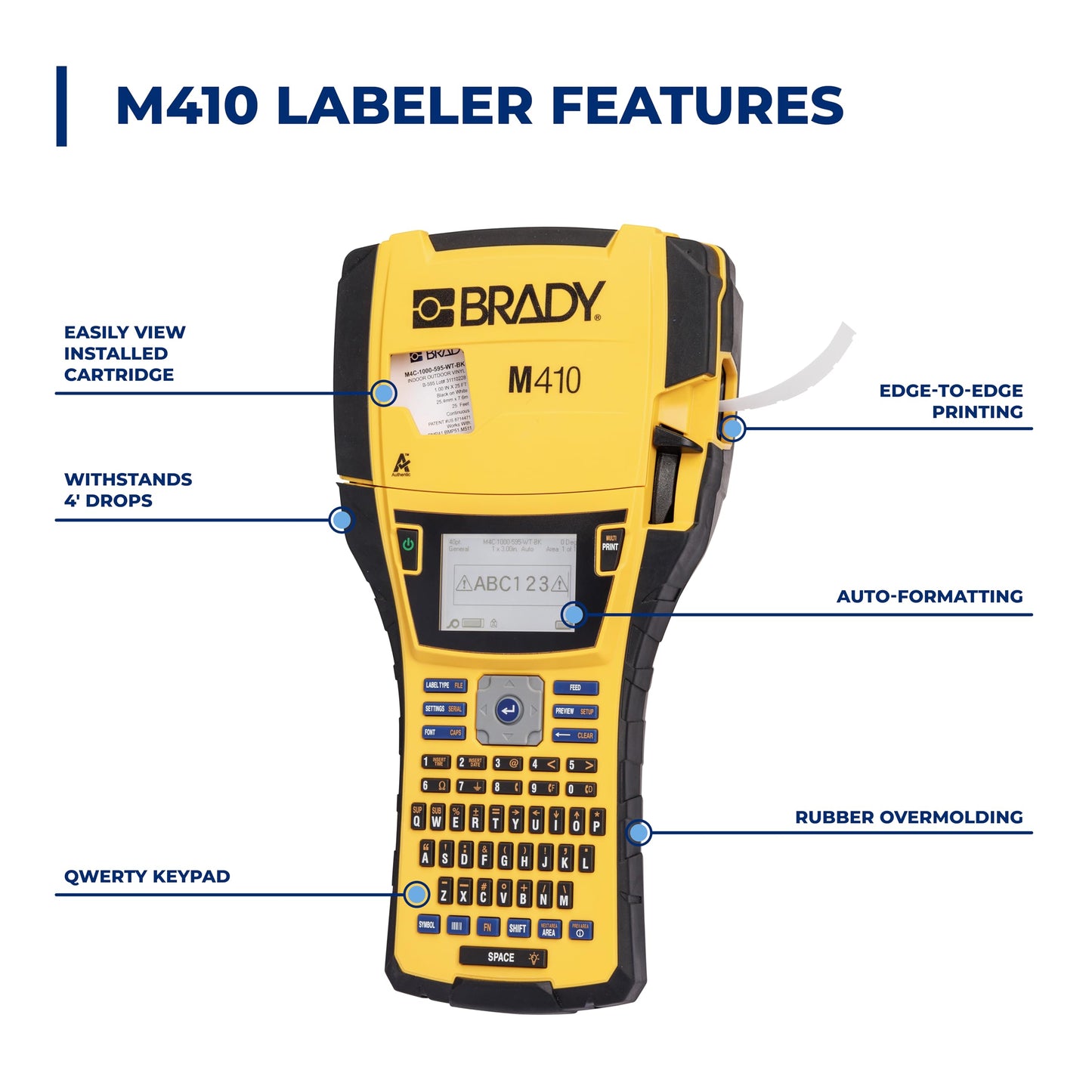 Brady M410 Handheld Portable Label Printer Kit with Safety and Facility ID Software, Carrying Case, Rechargeable Battery and Charger, Magnetic and Utility Holders, 11.5" H x 6" W x 3.5" H