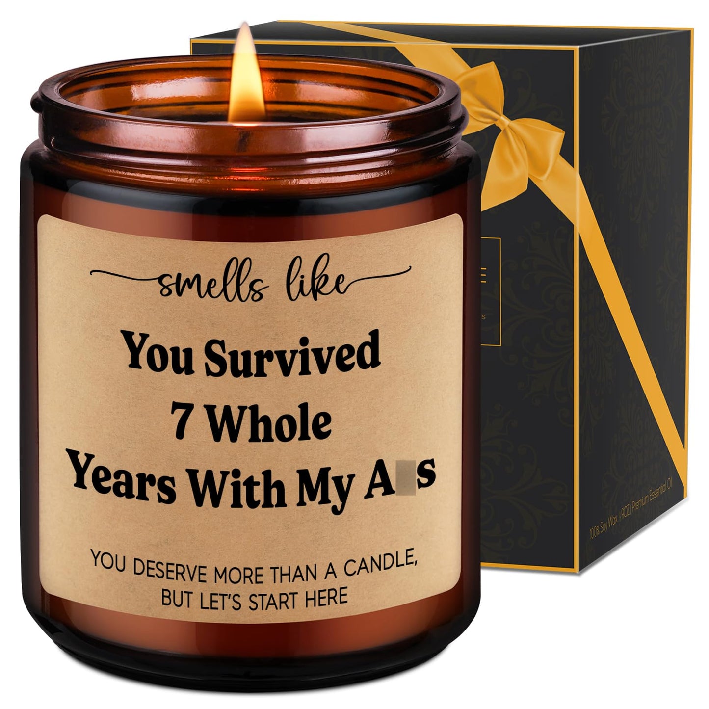 LEADO 7th Anniv. Candle, 7 Year Anniversary Funny Gifts for Him Her Husband Wife Boyfriend Girlfriend - Copper Gifts for 7th Anniversary, 7 Years Copper Wedding Anniv. Couple Present for Women Men