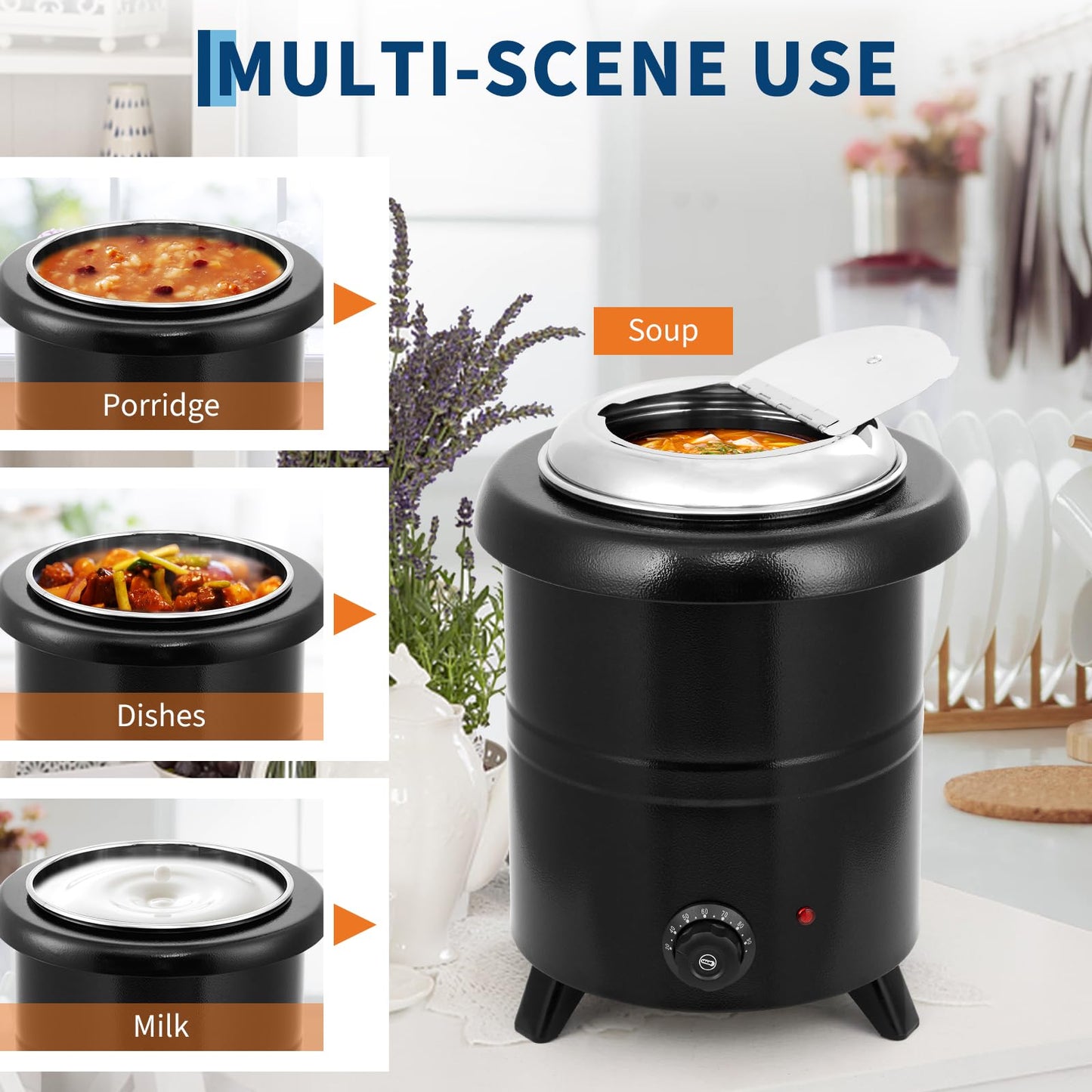 Garvee 10.5QT Commercial Soup Kettle, Automatic Soup Warmer with Anti-Scald Handle and Stainless Steel Removable Insert Pot for Large Banquet & Buffet, Built-in Hinged Lid