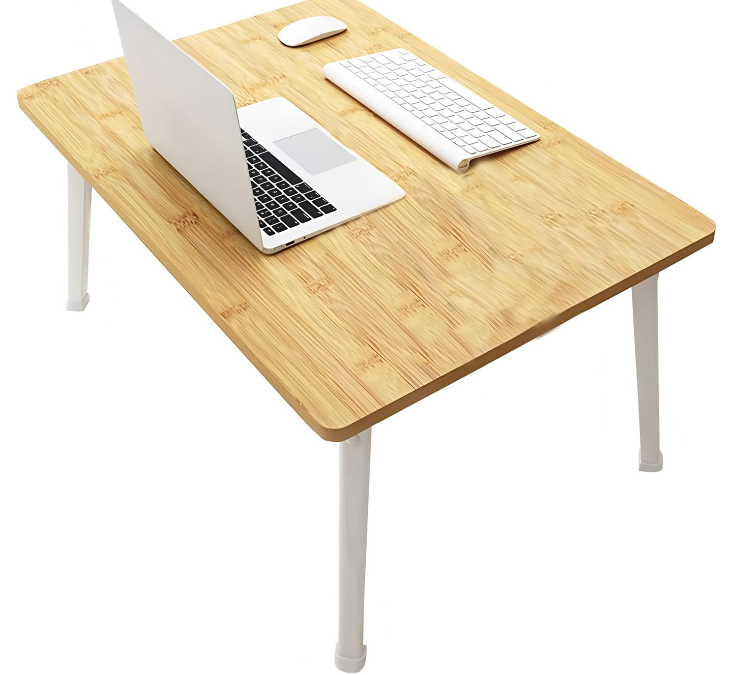 LKBBC Folding Lap Desk for Bed, 23.6 Inch Portable Laptop Stand for Couch, Bed & Floor | Bed Tray Table for Eating, Writing, Reading | Foldable Sturdy Laptop Desk for Adults, Bamboo