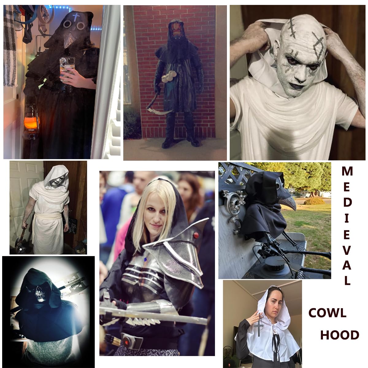 BLESSUME Medieval Cowl Hat Cross Necklace Wicca Pagan Hood Cosplay Accessory