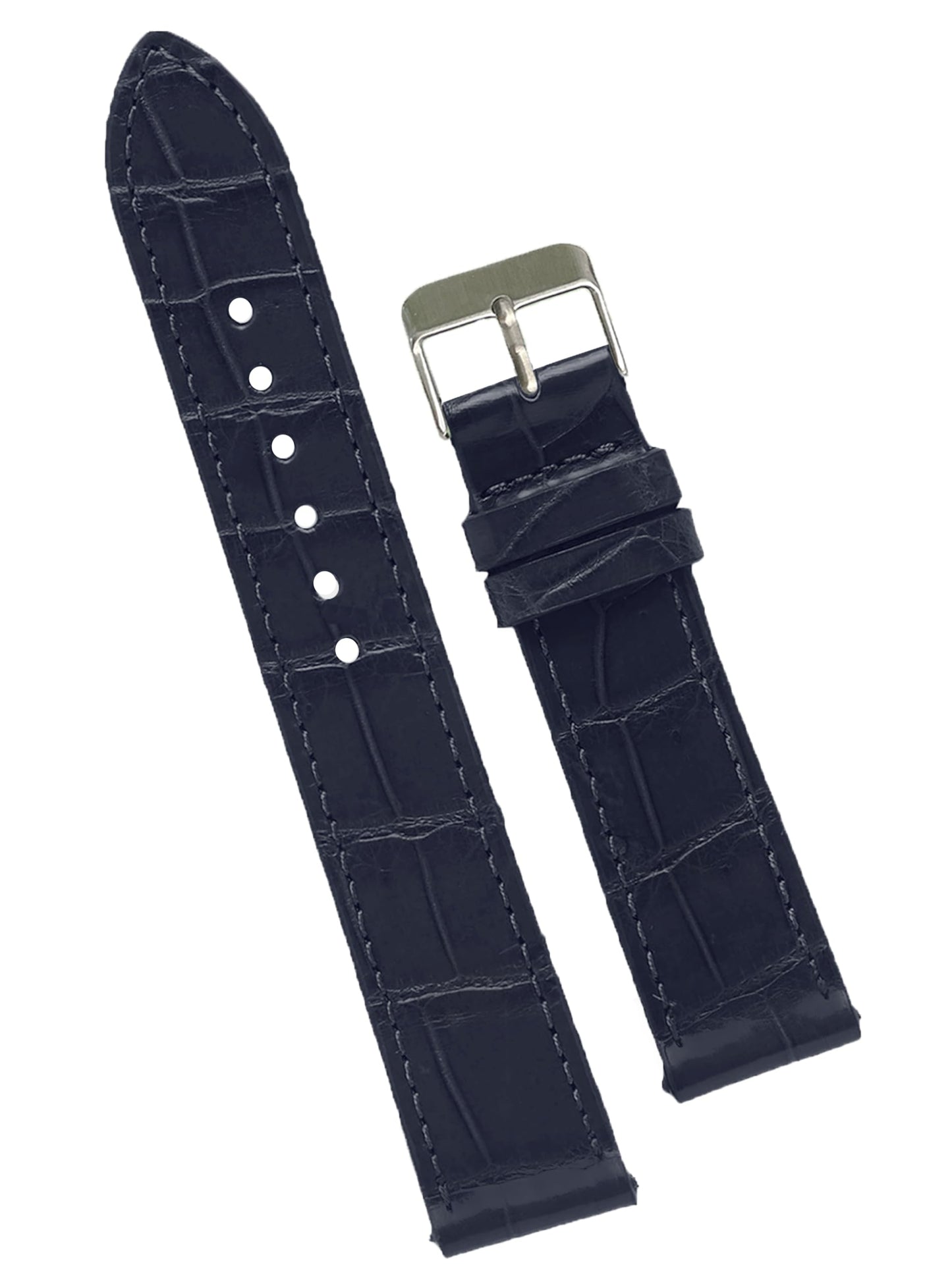 21mm Flat Blue Navy Leather Watch Band Quick Release Handmade Leather Strap Slim Croc Replacement Wristband Men Stainless Steel Buckle Christmas Father's Day Gift for Dad Son Husband DH-NO-04-21MM