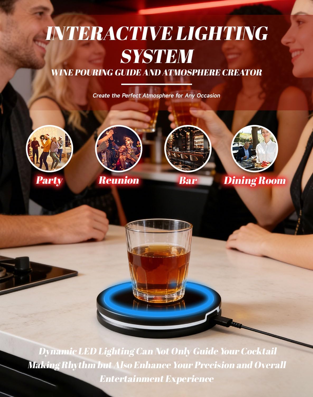 2.0 Smart Coaster Cocktail Machine, 2026 New Smart Coaster Cocktail Mixer with App, Cocktail Maker with LED and Built-in Smart Sensing Tech for Home Bar Party (Black-1PC)