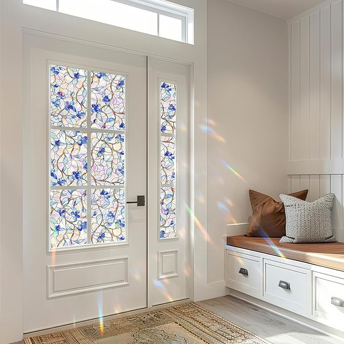 Window Privacy Film Home Room Bathroom Spring Decor Car Decorations One Way Privacy Window Clings Decals Tint Door Cover Rainbow Renter Friendly Stickers Static Cling Stained Glass Windows