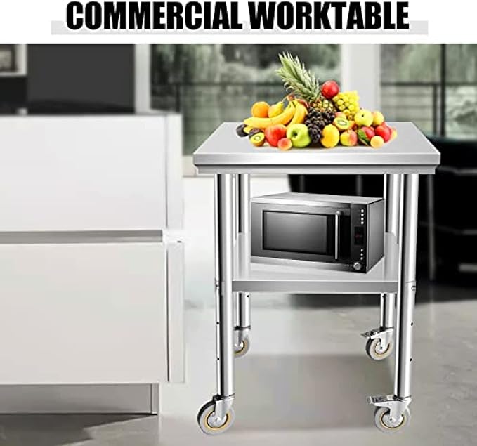 Stainless Steel Table - Metal Table Cart - Commercial Workbench with Caster Wheel - NSF Certified - for Restaurant, Warehouse, Home, Kitchen, Garage,24''x24''