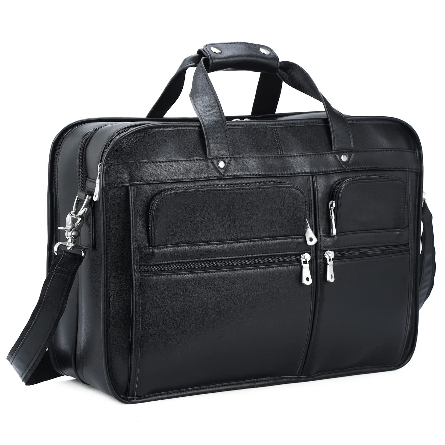 Polare 18.5” Napa Leather Laptop Briefcase Messenger Work Bag Overnight Bag For Men X-Large Fits 17.3” Laptop