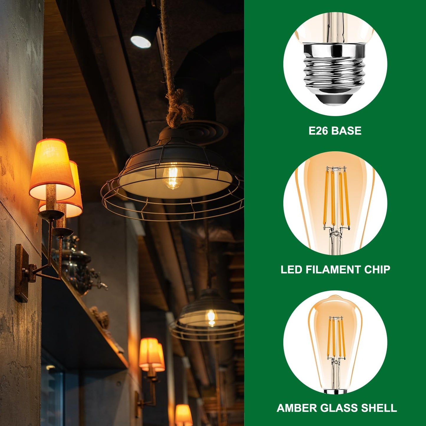ProCrus ST19 Vintage LED Edison Light Bulbs,E26 Led Bulb 25W Equivalent,Vintage LED Filament Bulbs,2.5W Warm White 2200K,250LM,Amber Glass,Non-Dimmable,3 Pack
