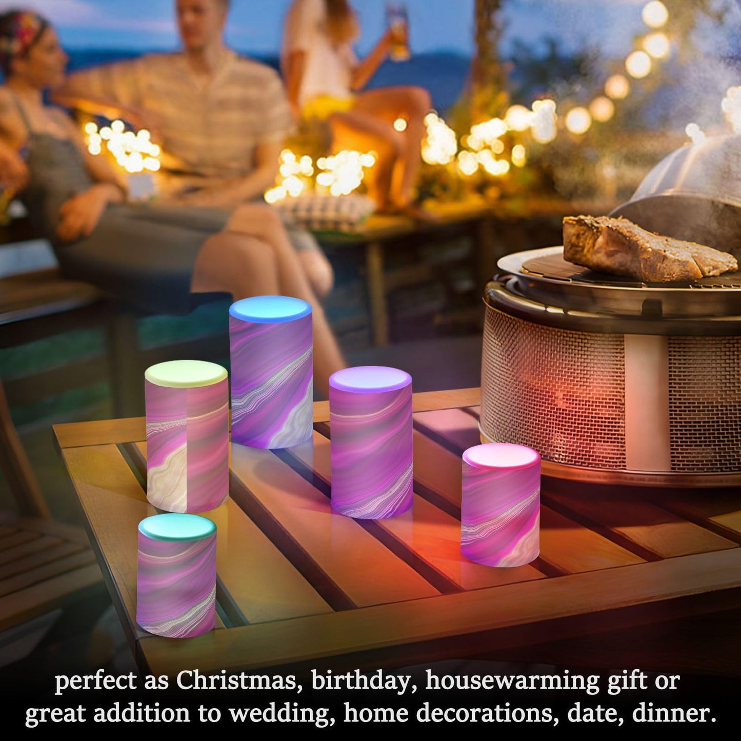 BOENLE Flickering Flameless Candles, Fuchsia Gold Fluid Marble LED Candles with Remote Timer, Set of 2 Battery Operated Candle for Valentine Wedding Birthday