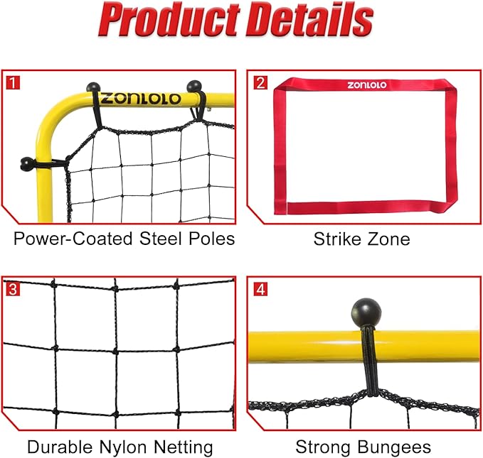 Zonlolo Baseball Pitchback Net, Rebounder Net, Pitching Return Trainer,Three Angles Without Adjusting, Perfect for Solo Playing Catch
