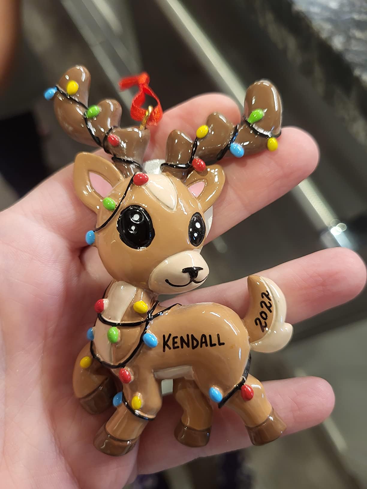 Personalized Winter Fun Christmas Ornament (Reindeer in Lights - Brown)