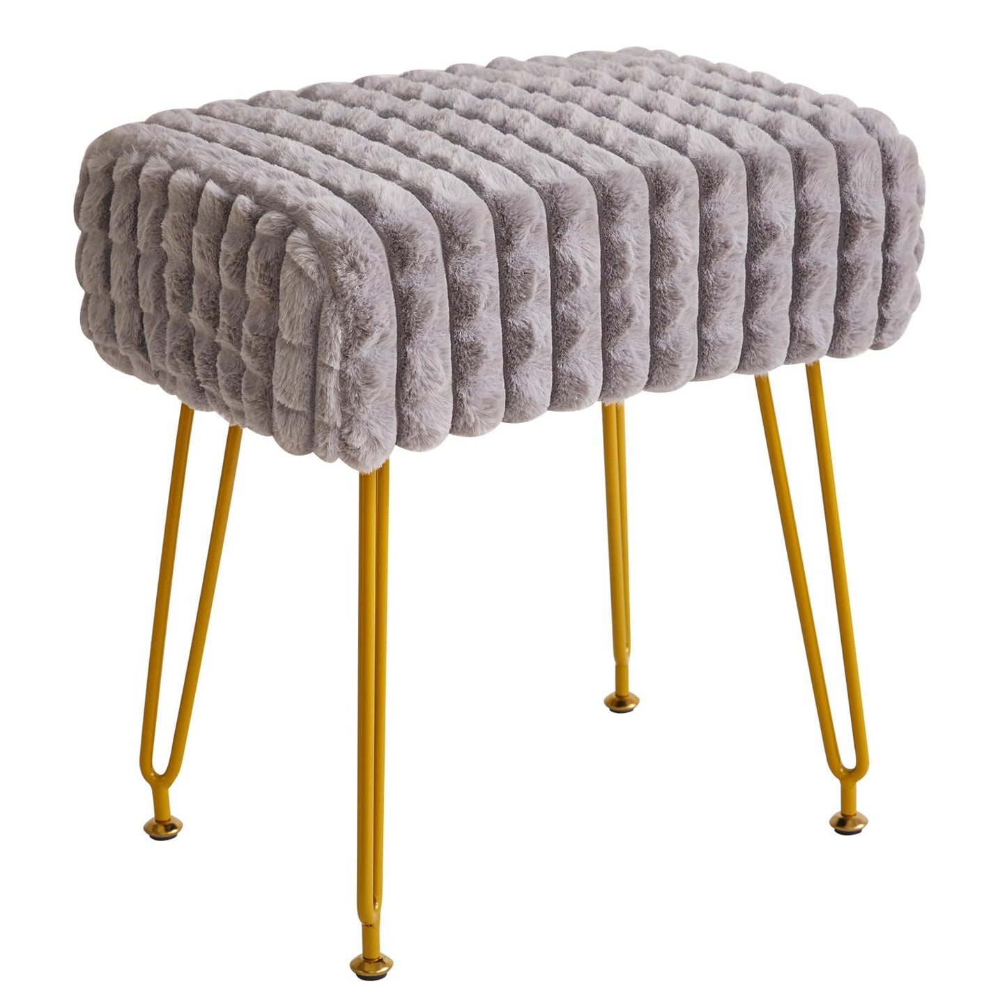 IBUYKE Rectangular Footrest Stool Ottoman, Makeup Vanity Stool Side Table, Velvet Dressing Table Seat, Footstool Chair, Golden Steel Legs, for Makeup Room, Bedroom, Square Grid Pattern, Grey WBD003G