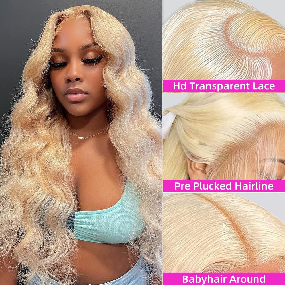 28inch 613 Blonde Body Wave Lace Front Wigs Human Hair Pre Plucked Blonde 13x4 Body Wavy Transparent Lace Frontal Wig Human Hair