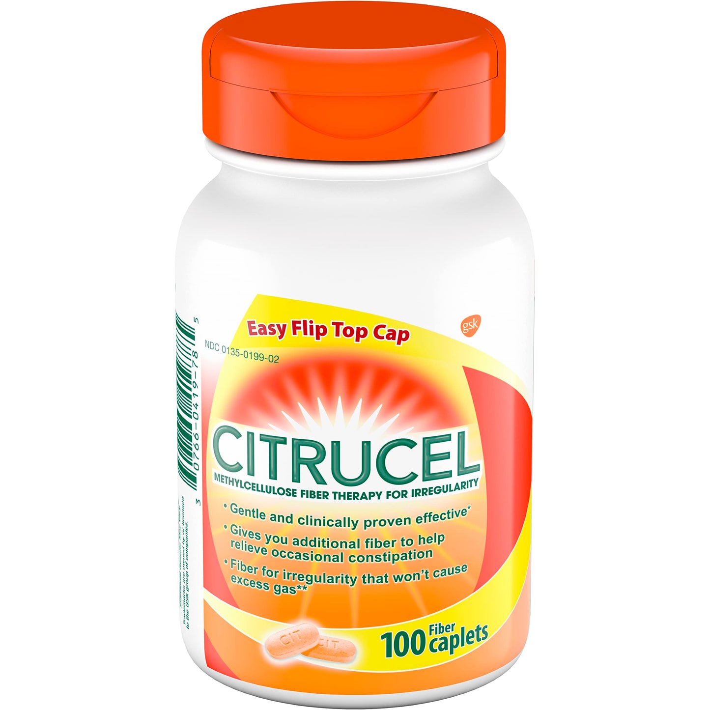 Citrucel Methylcellulose Fiber Caplets for Occasional Constipation Relief, Orange Flavor - 1 Count