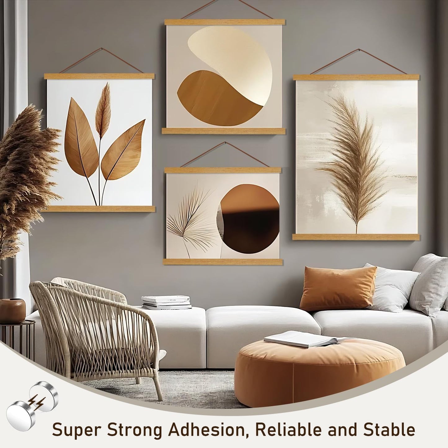 Artmag Magnetic Poster Hanger Frame, 47x36 47x30 47x60 Light Wood Wooden Magnet Canvas Artwork Print Dowel Poster Hangers Frames Hanging Kit (Teak Wood, 47")