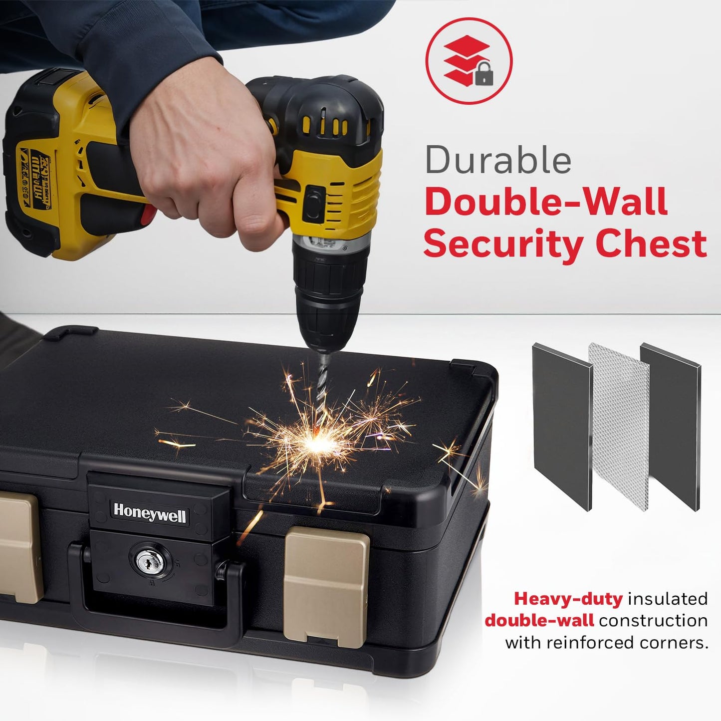 Honeywell Safes & Door Locks LHLP1103G 30 Minute Fire Safe Waterproof Safe Box Chest with Carry Handle, Medium, 1103, Black, 7.3 litre