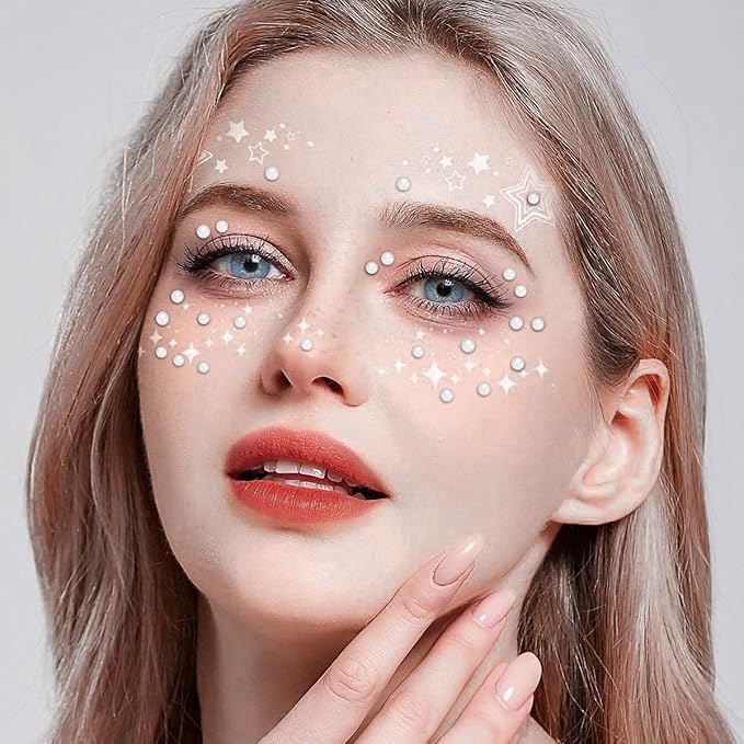 3/4/5/6mm with Pearl White Gem Rhinestones Stickers for Face, Self Adhesive Pearl Stickers Stick on Body Crystal Jewels Makeup Glue for Face Eye Hair Nails Make up and Craft Home Decor 3090PCS