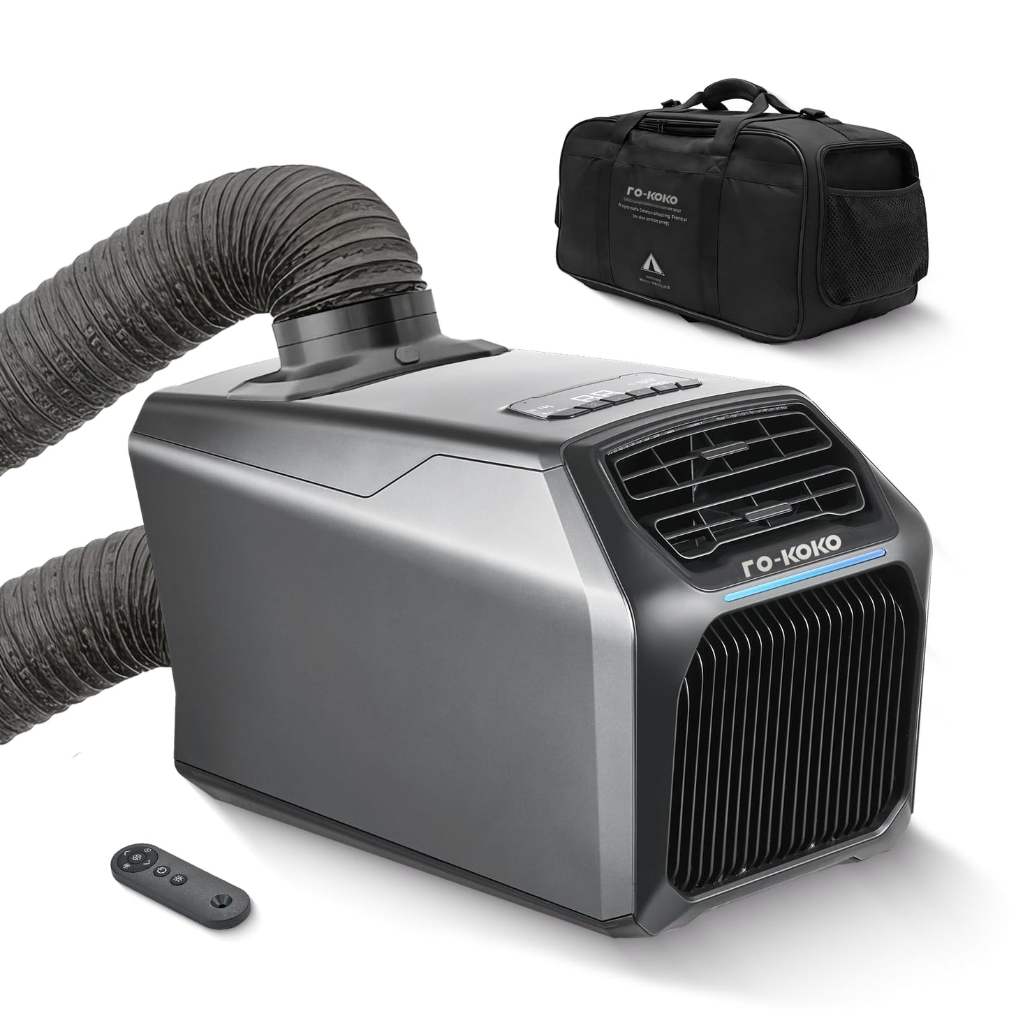 FO-KOKO Dual Hose 6800 BTU Portable Camping Air Conditioner & Heating, 5-in-1 Quiet Small AC Unit with 550W, Windowless AC for Tent, RV, Van, Car, Garage, Indoor & Outdoor Use(Silver)