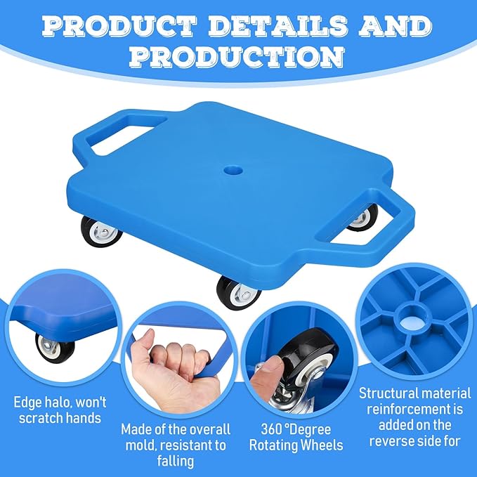 Jerify 3 Pieces Sports Scooter Board Bulk with Handles Gym Floor Scooter for Kids Children Plastic Roller Floor Sitting Board Indoor Outdoor Activities Play Equipment, 11 x 11 inch